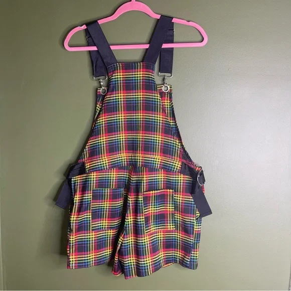 Hot Topic Rainbow Grid Utility Shortalls S - Picture 6 of 16